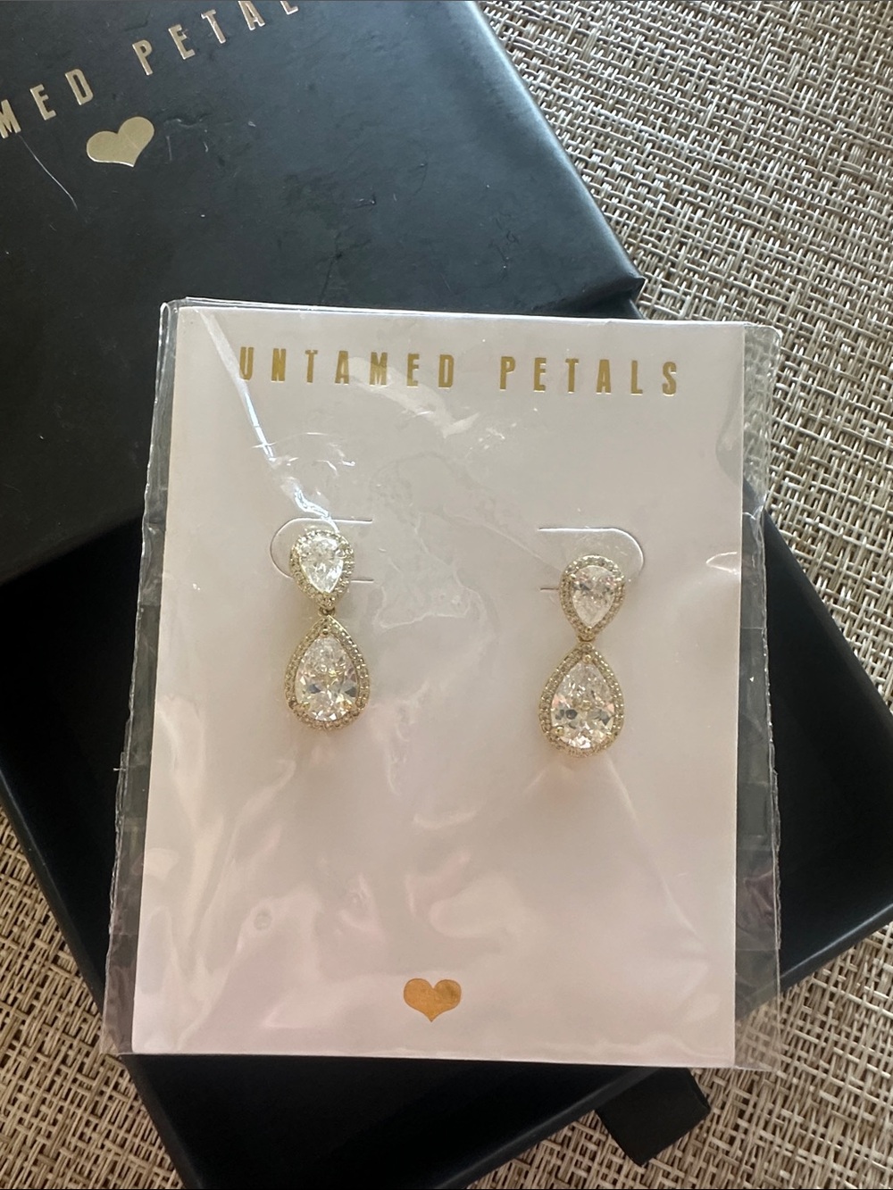 Gold Teardrop Crystal Drop Earrings - White